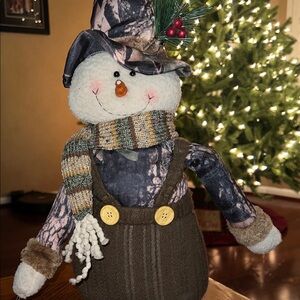 Festive Camouflage Snowman Decor with Weighted Bottom- H 15”, great condition